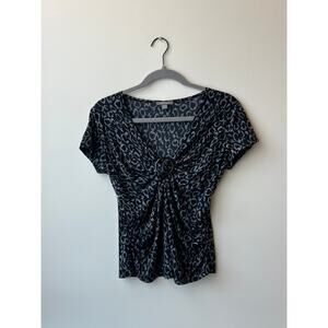 Y2K Apt 9 Petite Black and Gray Leopard Pattern O-Ring Top